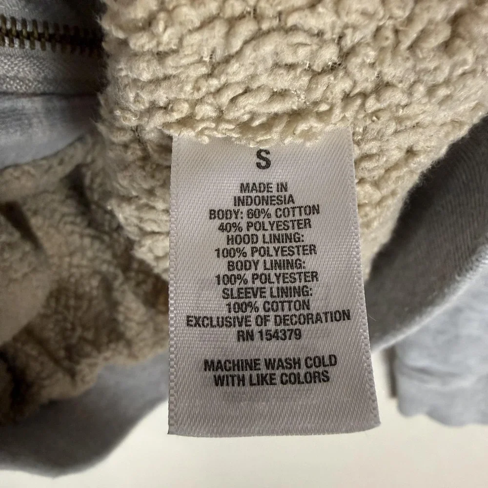 Aeropostale Hoodie Sweatshirt Kids Small Gray Full Zip Sherpa Fleece Lined Logo‎